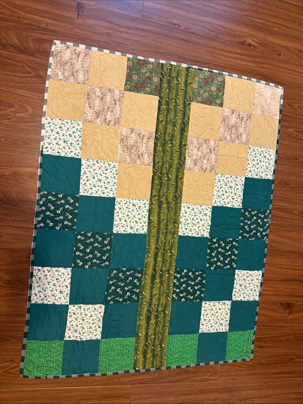 Handmade Teal & Green Patchwork Throw Blanket